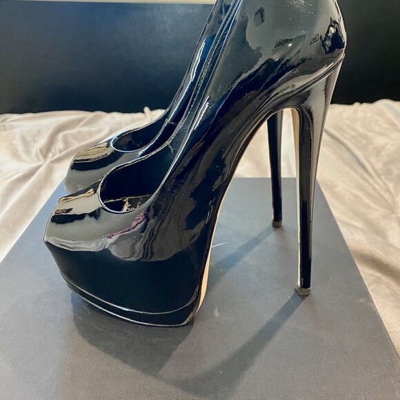 GIUSEPPE ZANOTTI BLACK PATENT LEATHER PLATFORM HEELS - Picture 4 of 9
